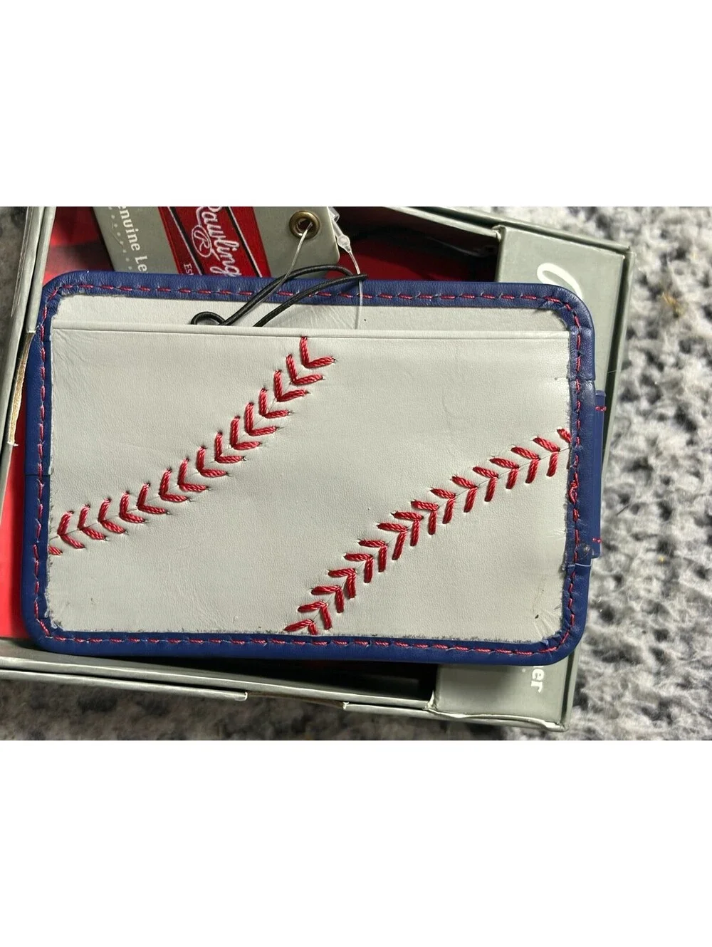 Rawlings Baseball Stitch Front Pocket Wallet Gray Blue Leather RFID RS10083 NWT